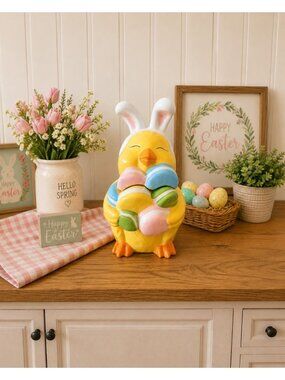 New Yellow Easter Bunny Holding Macaroons Kitchen Cookie Jar Kitchen Canister